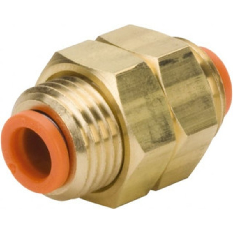 SMC Pneumatics 3/8 OD, 7/8-14 UNF, Brass/Polybutylene Push-to-Connect Bulkhead Union 145 Max psi KQ2E11-00A – 43407014
