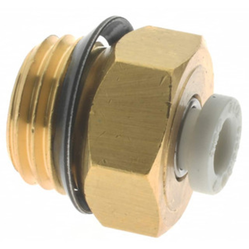 SMC Pneumatics 4mm OD, 1/4 Universal, Brass/Polybutylene Push-to-Connect Male Connector 145 Max psi, White KQ2H04-U02A – 04411047
