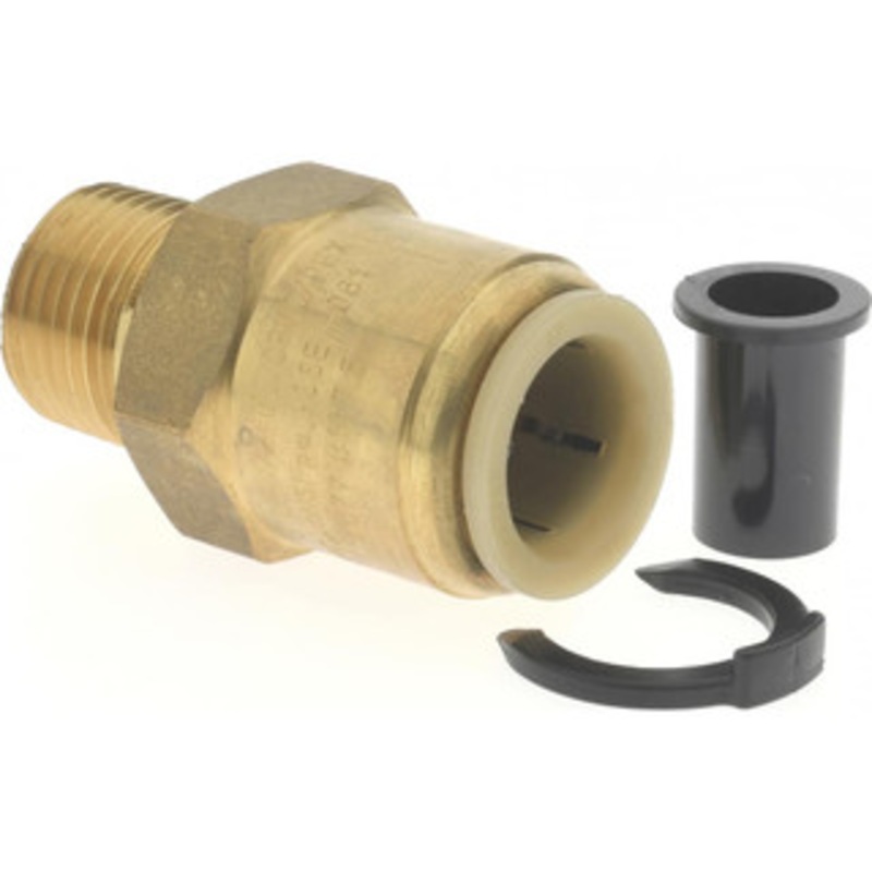 Watts 1/2 Outside Diam, 1/2 NPT, Brass Push-to-Connect Tube Male Connector 250 Max psi, Tube to Male NPT Connection, EPDM O-Ring 0652008 – 02862712