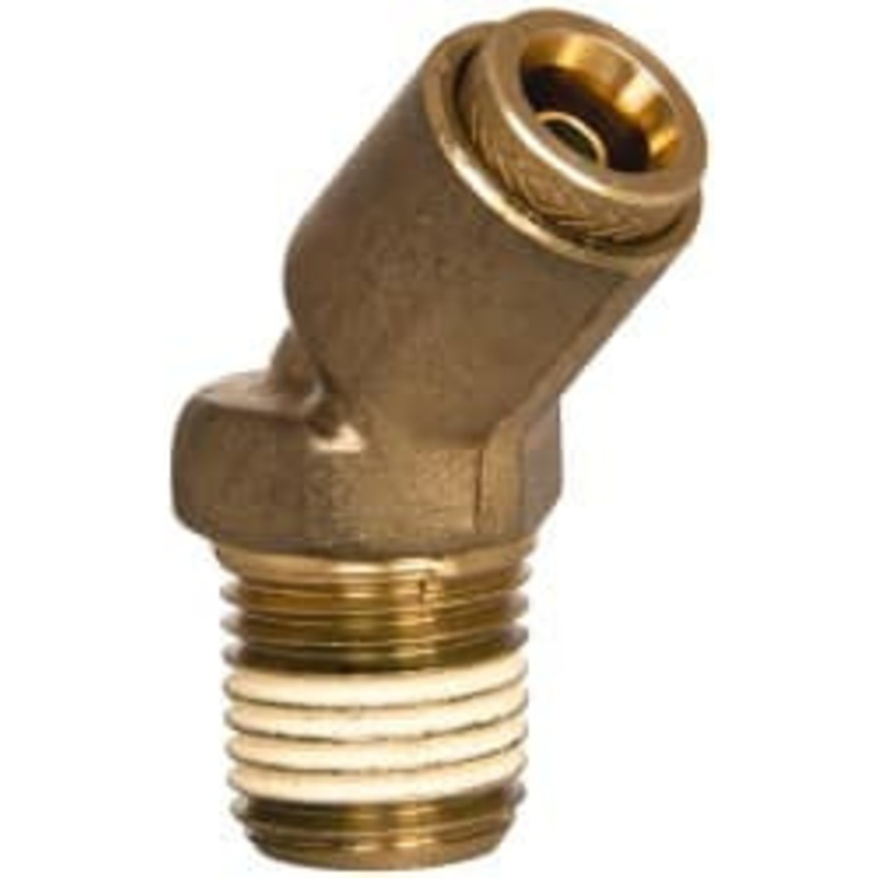 Norgren 1/4 Outside Diam, 1/4 NPT, Brass Push-to-Connect Tube Male 45 Elbow 150 Max psi, Tube to Male Connection, Buna O-Ring 95460010M – 00188458