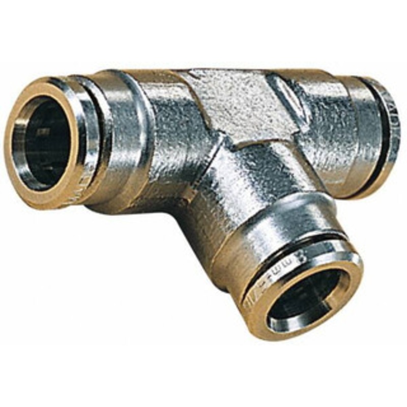 Norgren 14mm Outside Diam, Nickel Plated Brass Push-to-Connect Tube Union Tee 260 Max psi, Tube to Tube Connection, Nitrile O-Ring 100601400 – 08038713