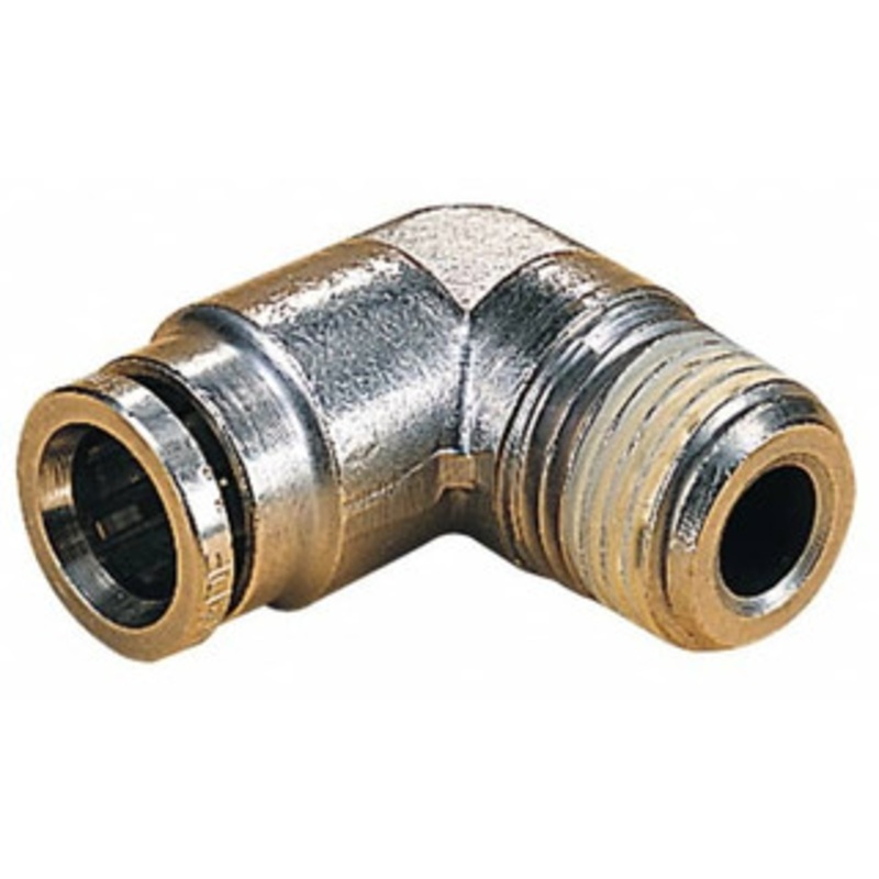Norgren 4mm Outside Diam, 1/4 BSPT, Nickel Plated Brass Push-to-Connect Tube Male Elbow 260 Max psi, Tube to Male BSPT Connection, Nitrile O-Ring 101450428 – 08037053