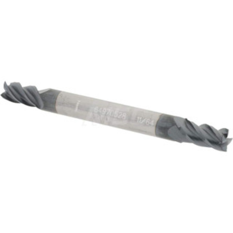 Accupro 11/64, 5/16 LOC, 3/16 Shank Diam, 2 OAL, 4 Flute, Solid Carbide Square End Mill Double End, AlTiN Finish, Spiral Flute, 40 Helix, Centercutting, Right Hand Cut, Right Hand Flute 12185193 – 64970528