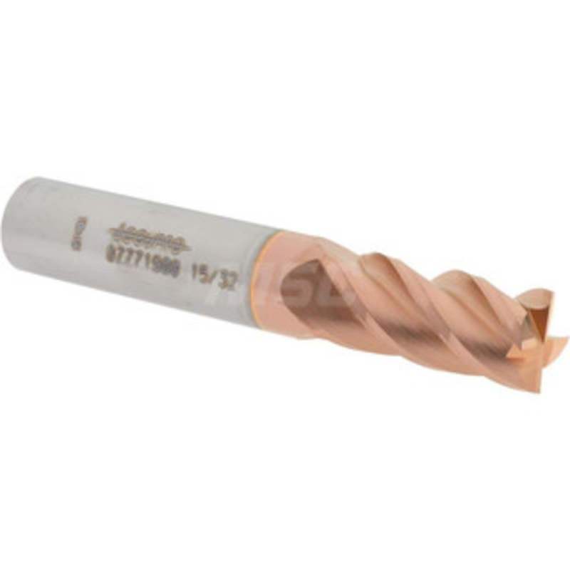 Accupro 15/32, 1 LOC, 1/2 Shank Diam, 3 OAL, 4 Flute, Solid Carbide Square End Mill Single End, TiCN Finish, Spiral Flute, 40 Helix, Centercutting, Right Hand Cut, Right Hand Flute 12182578 – 07771900