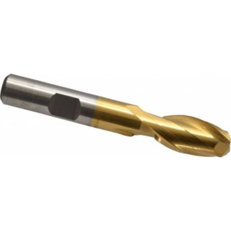 Cleveland 7/16, 13/16 LOC, 3/8 Shank Diam, 2-11/16 OAL, 2 Flute, High Speed Steel Square End Mill Single End, TiN Finish, Spiral Flute, 30 Helix, Centercutting, Right Hand Cut, Right Hand Flute, Series HG-2 C33768 – 87395158
