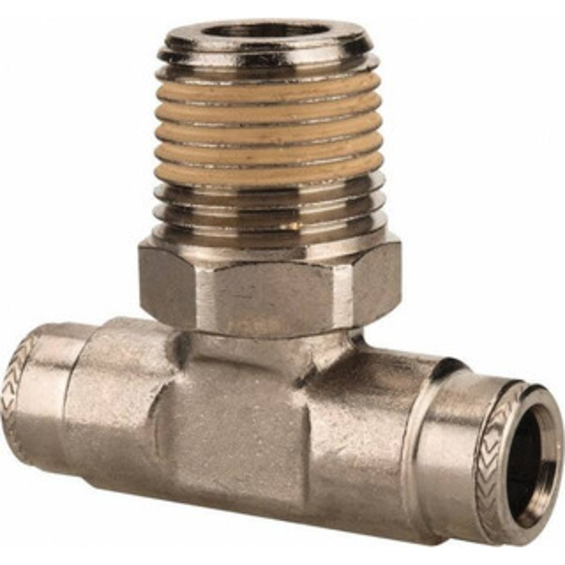 Norgren 1/2 NPTF, Nickel Plated Brass Push-to-Connect Tube Male Swivel Branch Tee 260 Max psi, Tube to Male NPT Connection 124670648 – 48789903