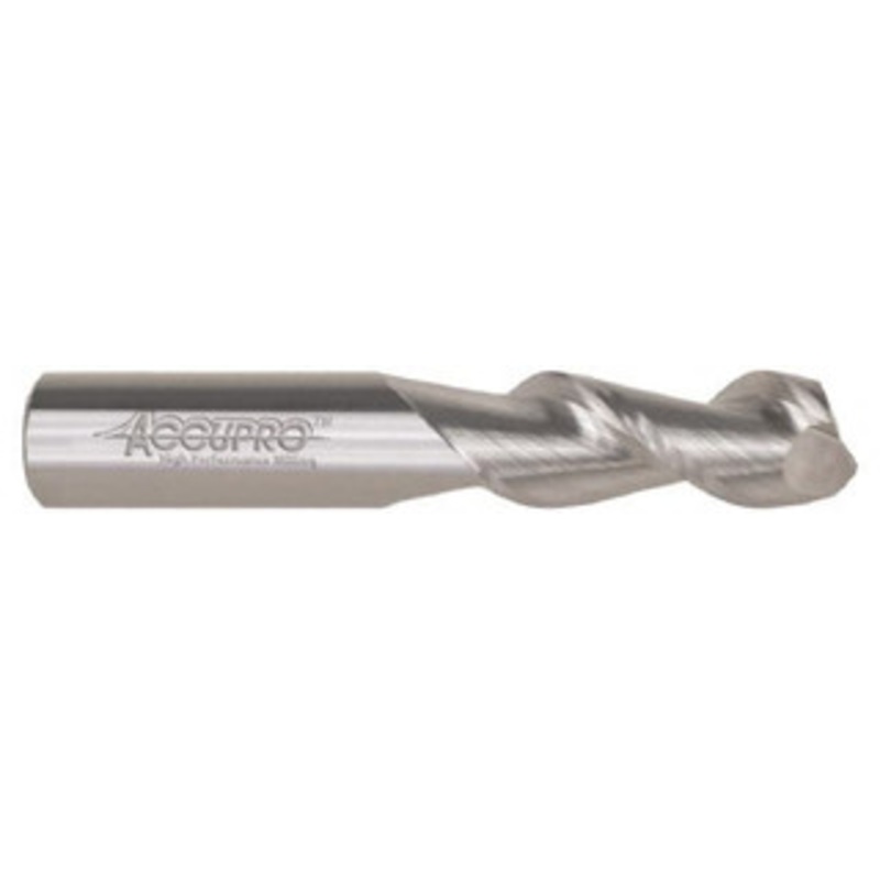 Accupro 3/8, 1/2 LOC, 3/8 Shank Diam, 2-1/2 OAL, 2 Flute, Solid Carbide Square End Mill Single End, Uncoated, Spiral Flute, 45 Helix, Centercutting, Right Hand Cut, Right Hand Flute 25037508 – 07797194