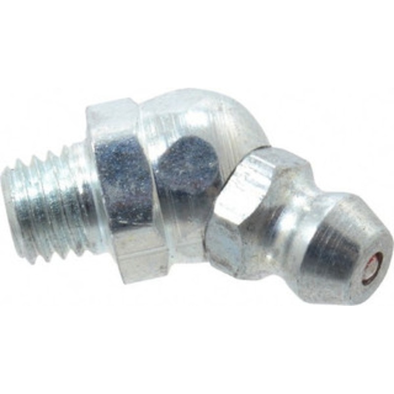 Alemite 45 Head Angle, 1/4-28 Taper Steel Taper Thread Grease Fitting 3/8 Hex, 13/16 Overall Height, 13/64 Shank Length, 10,000 Operating psi, Zinc Plated Finish 1637-B1 – 03244514