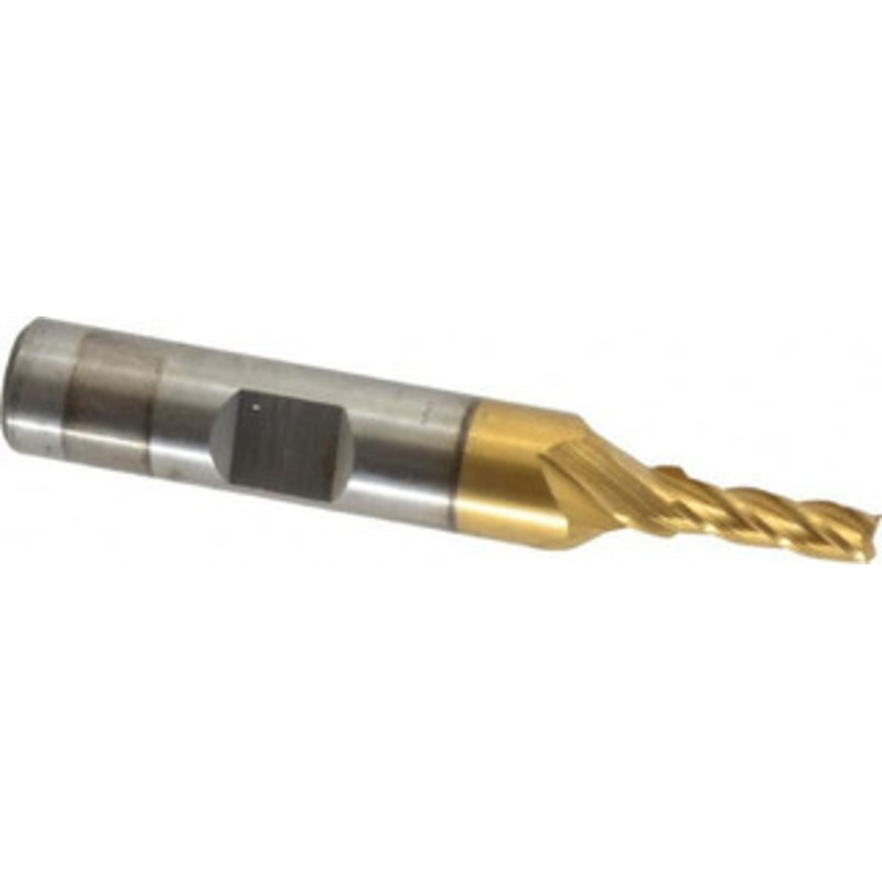 Cleveland 5/32, 1/2 LOC, 3/8 Shank Diam, 2-3/8 OAL, 4 Flute, High Speed Steel Square End Mill Single End, TiN Finish, Spiral Flute, 30 Helix, Centercutting, Right Hand Cut, Right Hand Flute, Series HG-4C C33189 – 87380333