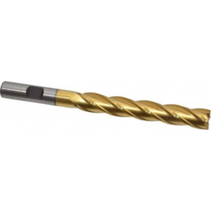 Cleveland 7/16, 2-3/4 LOC, 3/8 Shank Diam, 4-1/2 OAL, 4 Flute, Cobalt Square End Mill Single End, TiN Finish, Spiral Flute, 30 Helix, Centercutting, Right Hand Cut, Right Hand Flute, Series HGC-4C C32706 – 87439352