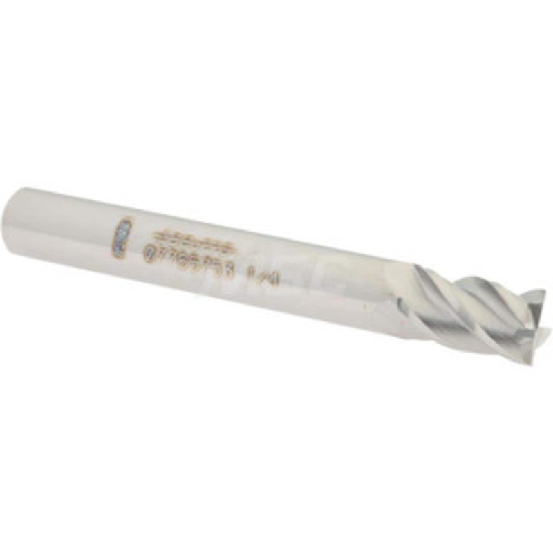 Accupro 1/4, 3/8 LOC, 1/4 Shank Diam, 2 OAL, 4 Flute, Solid Carbide Square End Mill Single End, Uncoated, Spiral Flute, 40 Helix, Centercutting, Right Hand Cut, Right Hand Flute 12182793 – 07765753
