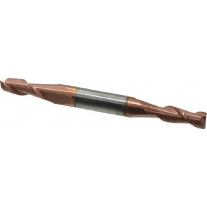 Accupro 13/64, 1/2 LOC, 1/4 Shank Diam, 2-1/2 OAL, 2 Flute, Solid Carbide Square End Mill Double End, TiCN Finish, Spiral Flute, 40 Helix, Centercutting, Right Hand Cut, Right Hand Flute 12185087 – 07763329