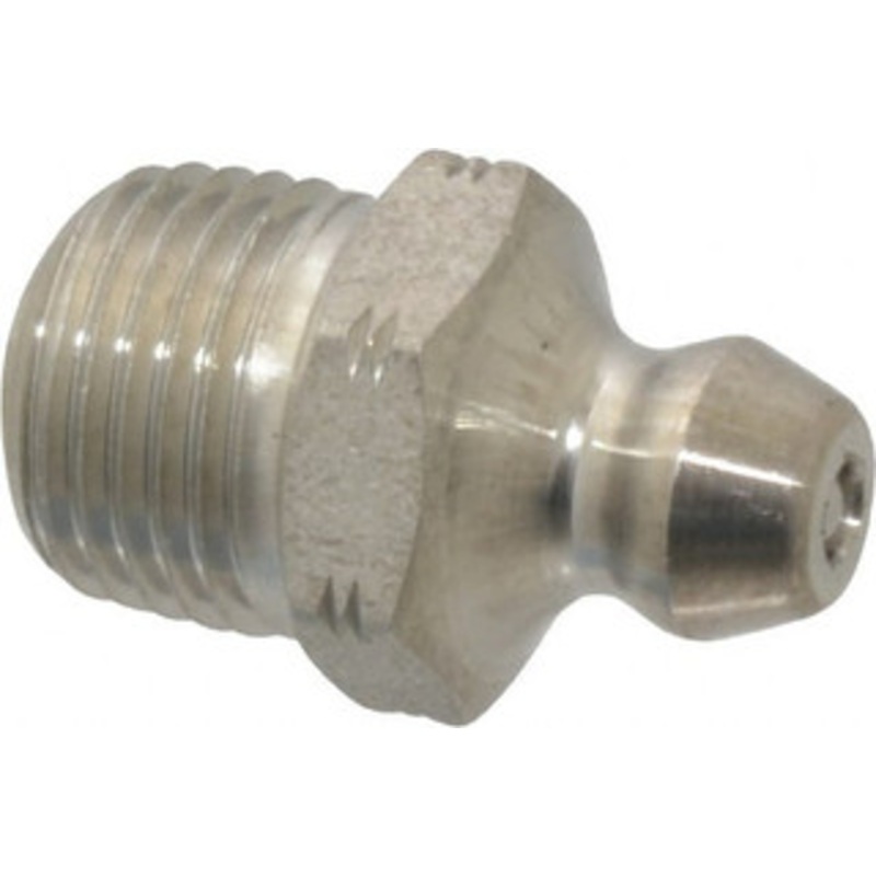 Alemite Straight Head Angle, 1/8 PTF Stainless Steel Standard Grease Fitting 7/16 Hex, 3/4 Overall Height, 5/16 Shank Length 1961-S – 03244829