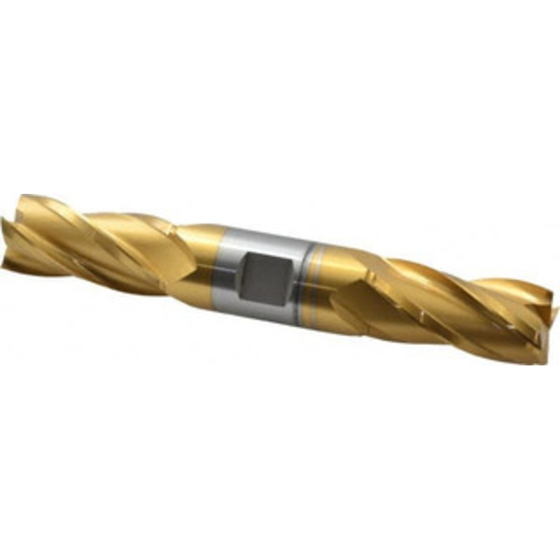 Hertel 15/16, 1-7/8 LOC, 1 Shank Diam, 6-3/8 OAL, 4 Flute, High Speed Steel Square End Mill Double End, TiN Finish, Centercutting E8053060 – 87151569