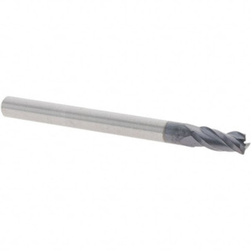 Made in USA Square End Mill, 1/8 Dia, 1/4 LOC, 1/8 Shank Dia, 1.5 OAL, 3 Flutes, TiAlN Finish, Spiral Flute, RH Cut, RH Flute, Series 3335 33400 – 09629676