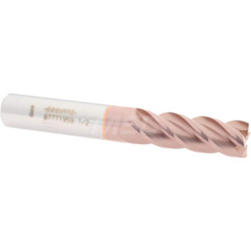Accupro 1/2, 1-1/2 LOC, 1/2 Shank Diam, 3-1/2 OAL, 4 Flute, Solid Carbide Square End Mill Single End, TiCN Finish, Spiral Flute, 40 Helix, Centercutting, Right Hand Cut, Right Hand Flute 12183418 – 07771959