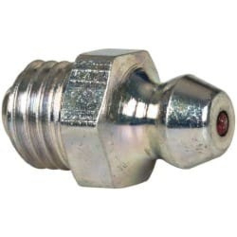 Alemite Straight Head Angle, 5/16-24 UNEF-2A Nickel/Copper Standard Grease Fitting 3/8 Hex, 21/32 Overall Height, 5/32 Shank Length, Zinc Plated Finish 1711-B – 03244530