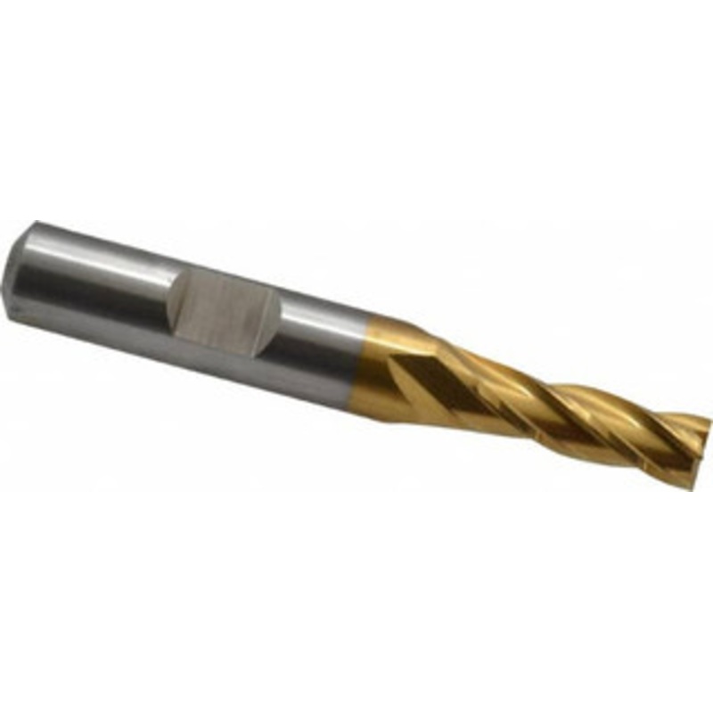 Cleveland 17/64, 3/4 LOC, 3/8 Shank Diam, 2-1/2 OAL, 4 Flute, High Speed Steel Square End Mill Single End, TiN Finish, Spiral Flute, 30 Helix, Centercutting, Right Hand Cut, Right Hand Flute, Series HG-4C C33194 – 87380473