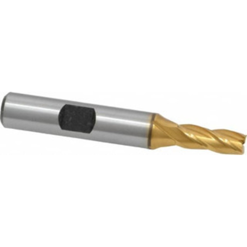 Hertel 1/4, 5/8 LOC, 3/8 Shank Diam, 2-7/16 OAL, 4 Flute, High Speed Steel Square End Mill Single End, TiN Finish, Spiral Flute, 30 Helix, Right Hand Cut, Right Hand Flute E8031016 – 41120007