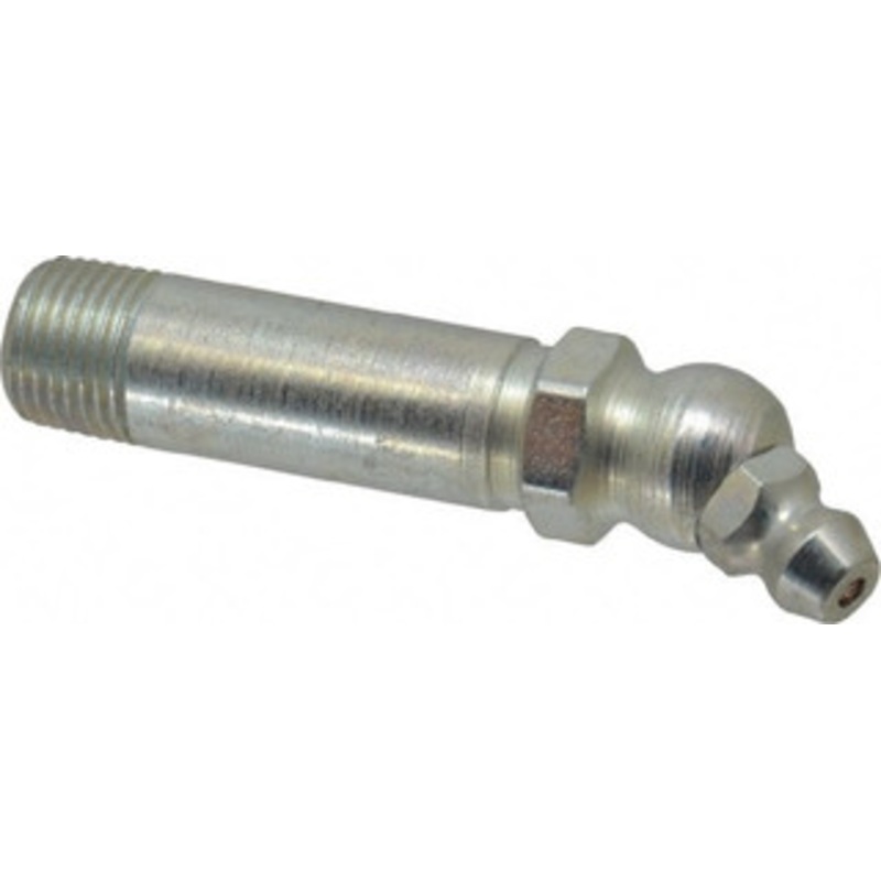 Alemite 30 Head Angle, 1/8 PTF Carbon Steel Standard Grease Fitting 7/16 Hex, 2-3/32 Overall Height, 1-1/4 Shank Length, 10,000 Operating psi, Zinc Plated Finish 1638-B – 03244431