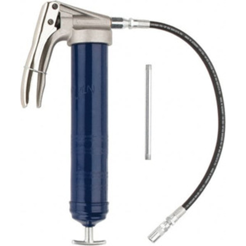 Lincoln 7,500 Max psi, Flexible Pistol Grease Gun 14-1 & 2 oz (Cartridge) & 16 oz (Bulk) Capacity, 1/8 Thread Outlet, 39 Strokes per oz, Bulk & Cartridge Fill, Includes 6 Straight Pipe & Coupler 1134 – 80792393