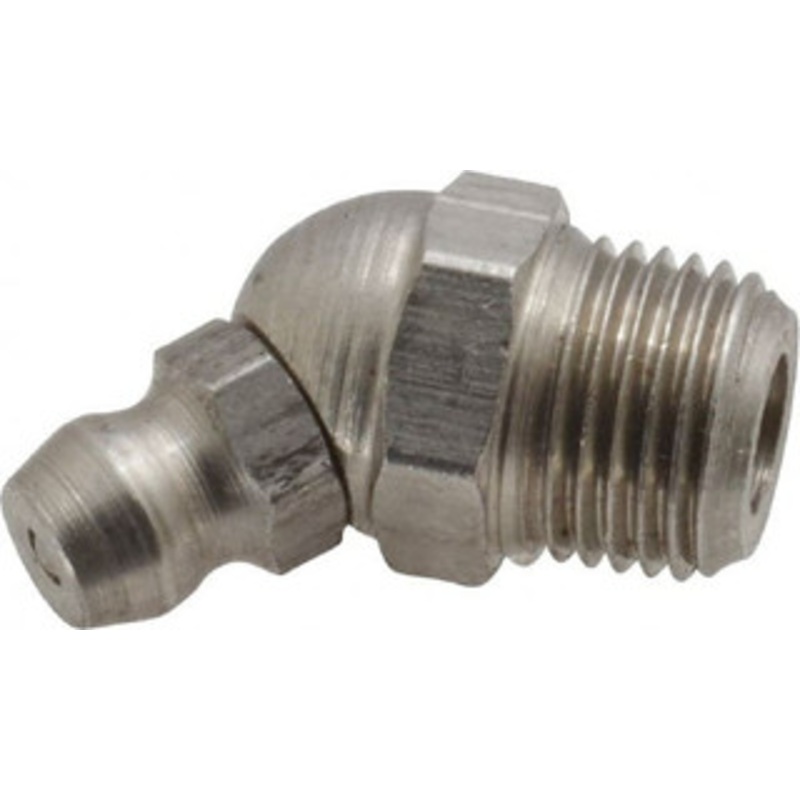 PROLUBE 45 Head Angle, 1/8-27 PTF Stainless Steel Standard Grease Fitting 7/16 Hex, 21.8mm Overall Height, 7.6mm Shank Length, Zinc Plated Finish GFTSS1-82745-10 – 62088158