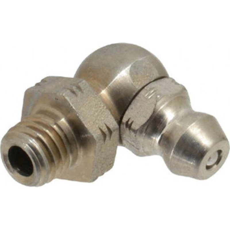 Alemite 90 Head Angle, 1/4-28 Taper Stainless Steel Standard Grease Fitting 3/8 Hex, 3/4 Overall Height, 13/64 Shank Length 1969-S – 03244878