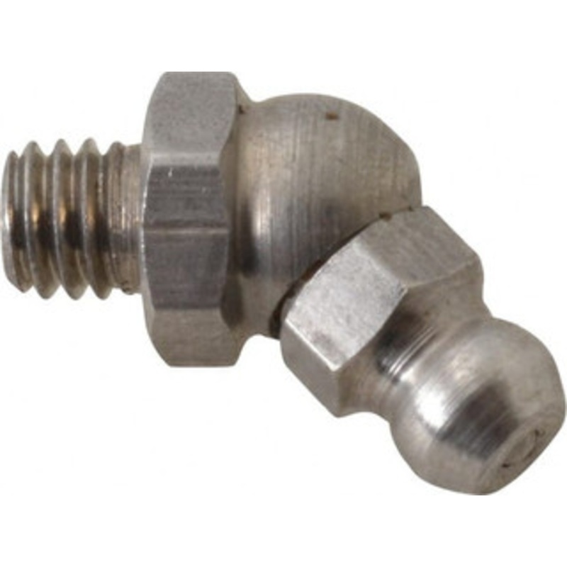 PROLUBE 45 Head Angle, M6x1.0 Metric Stainless Steel Standard Grease Fitting 9mm Hex, Zinc Plated Finish GFTSS/6/1/45-10 – 62088190