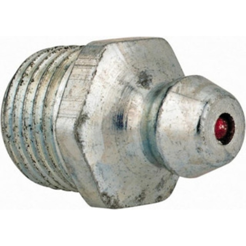 Alemite Straight Head Angle, 1/8 PTF Steel Standard Grease Fitting 7/16 Hex, 11/16 Overall Height, 19/64 Shank Length, 10,000 Operating psi, Zinc Plated Finish 1610-BL – 03244332