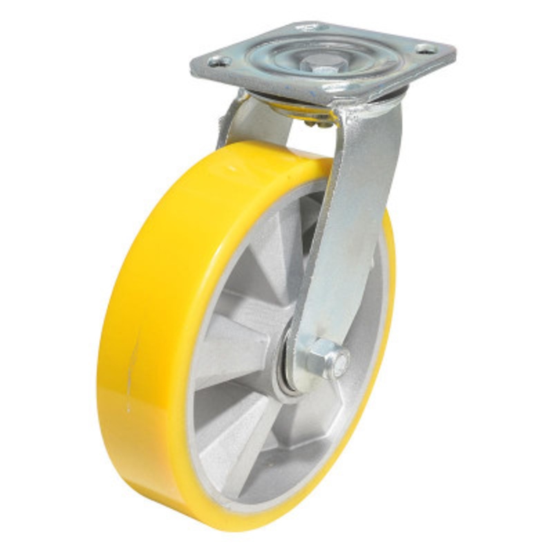 Swivel Caster, 8in x 2in Width 1212 lb., Yellow/Gray
