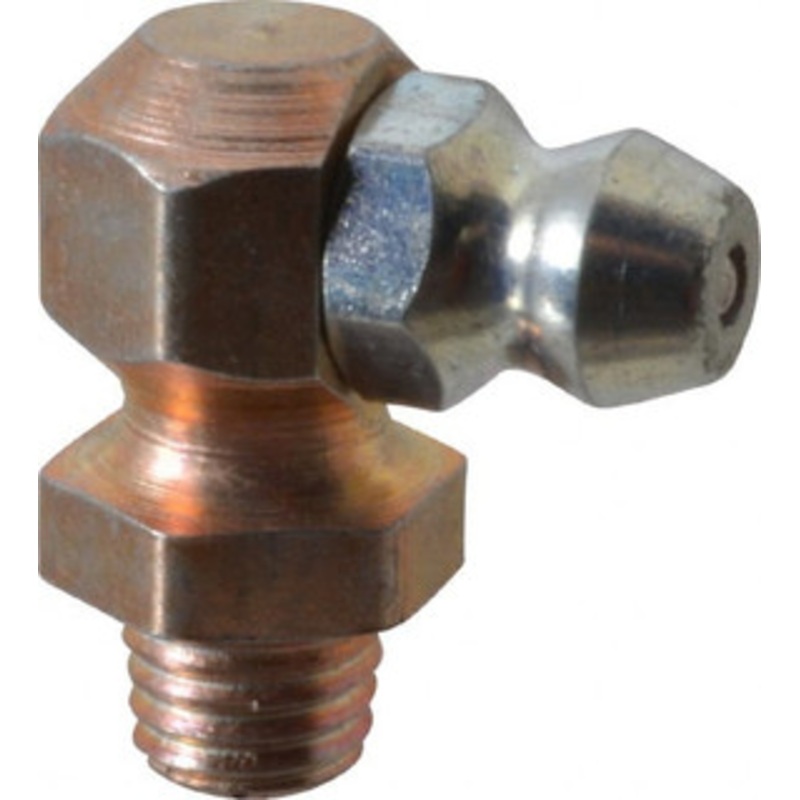 Alemite 90 Head Angle, 1/4-28 Taper Nickel/Copper Thread-Forming Grease Fitting 3/8 Hex, 3/4 Overall Height, Zinc Plated Finish 3054-B – 03244647