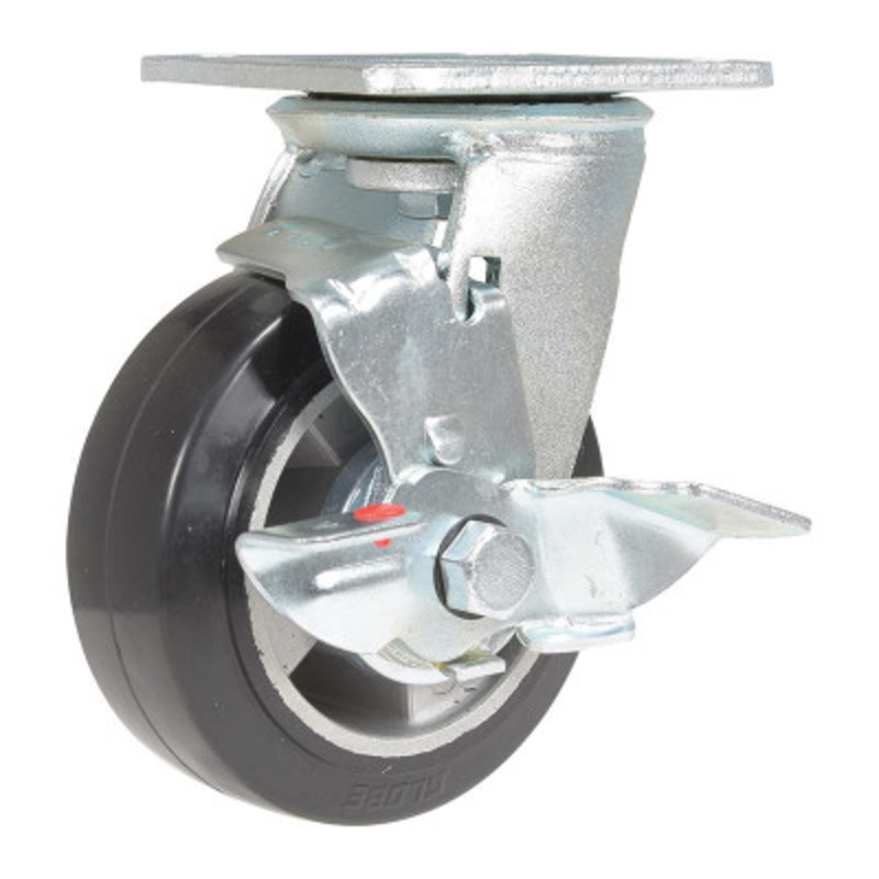 Rubber Swivel With Brake Caster 5 x 2in Width 661lb, Dark, Blk/Gold