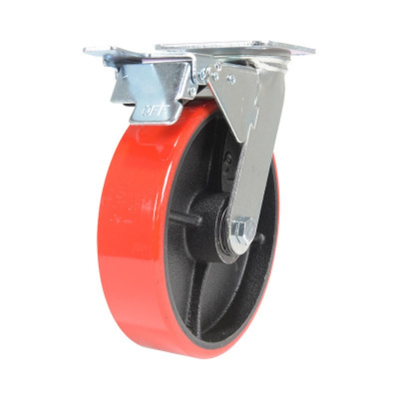 Swivel With Total Brake Caster 8 x 2in Width 1474lb, Red/Blk