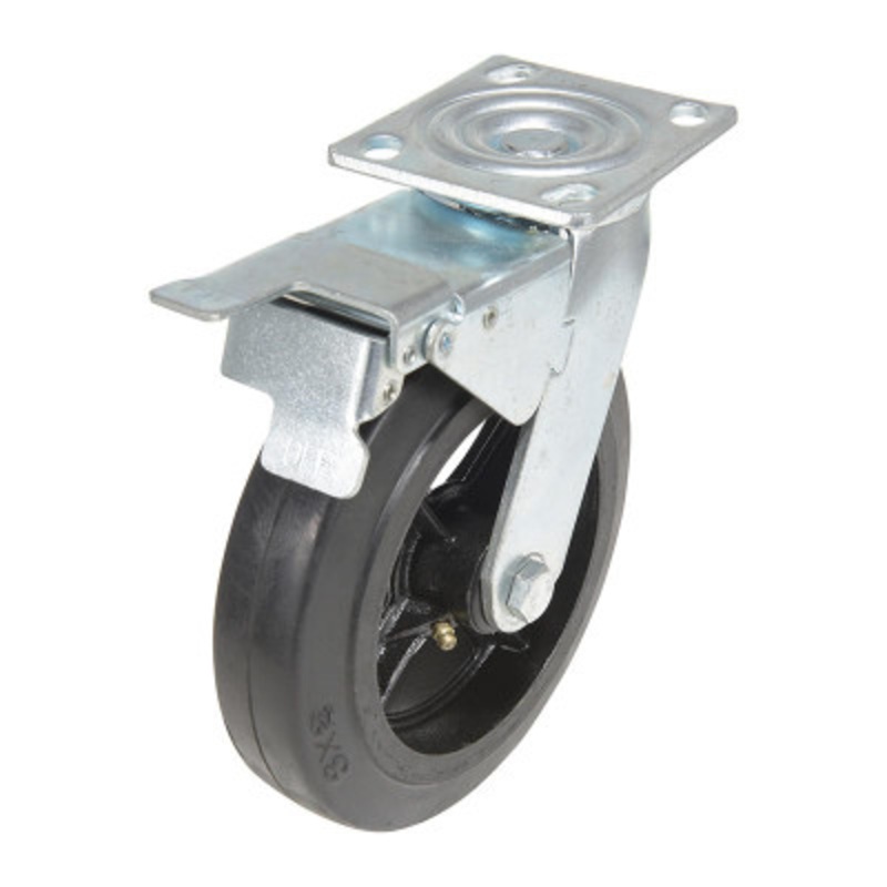 Rubber Swivel With Total Brake Caster 8 x 2in Width 551lb, Blk