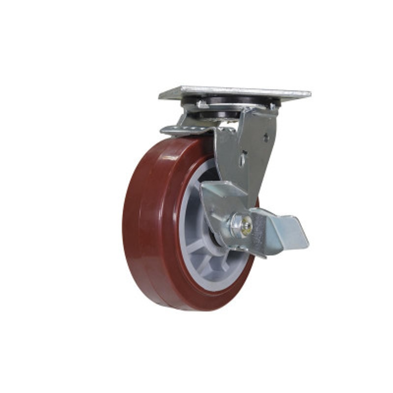 Swivel, With Brake Caster 6 x 2in Width 750 lb., Maroon/Gray