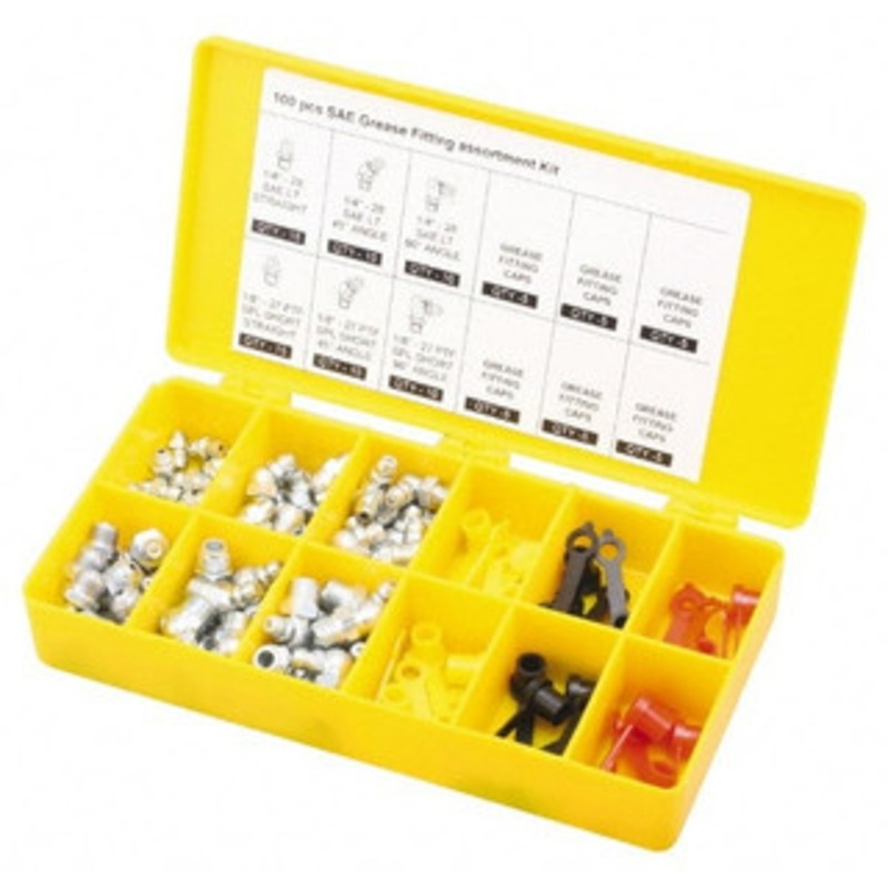 PROLUBE 100 Piece, Metric, Box Plastic Steel Grease Fitting Set Includes Metric Thread Types, Includes M10x1: (15) Straight, (10) 90, M6x1: (15) Straight, (10) 90, M8x1: (15) Straight, (5) 90 GFT/GC/KIT/M100 – 79172961