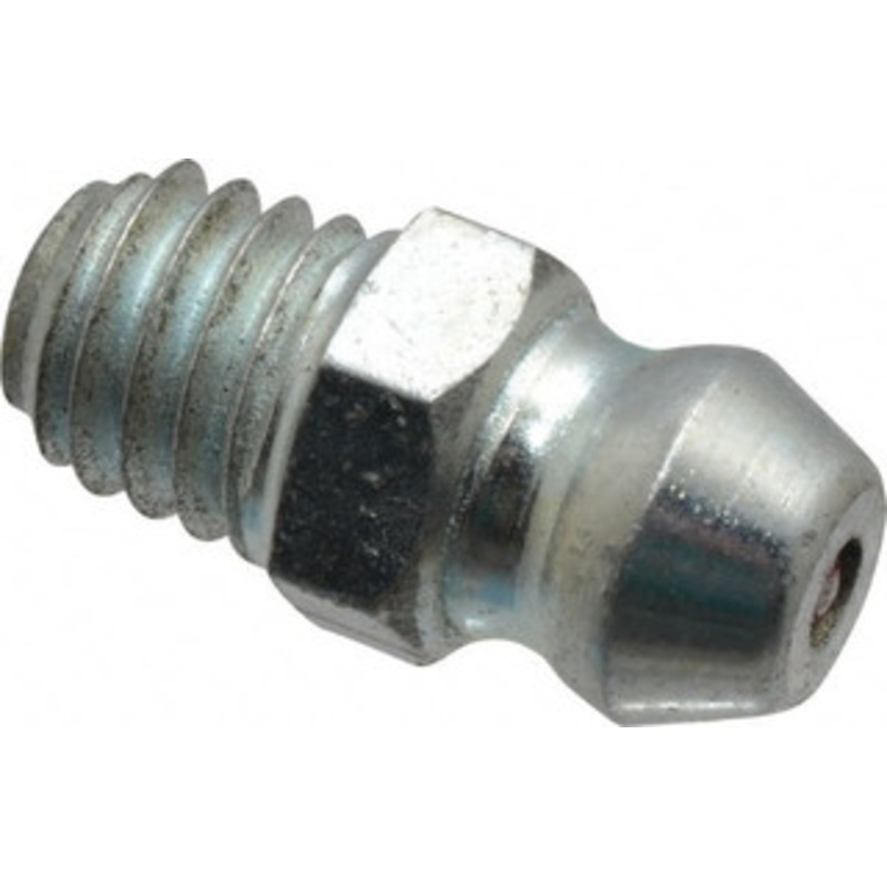 Alemite Straight Head Angle, M6x1.0 Metric Steel Standard Grease Fitting 7mm Hex, 1/4 Shank Length, 10,000 Operating psi, Zinc Plated Finish 2106 – 03245115