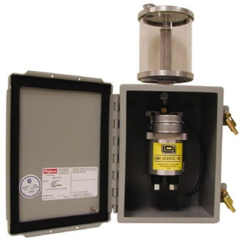 LDI Industries 1 Quart Reservoir Capacity, 0.16 cc Output per Cycle, 2 Outlet Box-Mounted Central Lubrication System Electric Pump 120 Volt, Oil, 1/8-27 Outlet Thread, NPTF PMP640-02 – 84903814