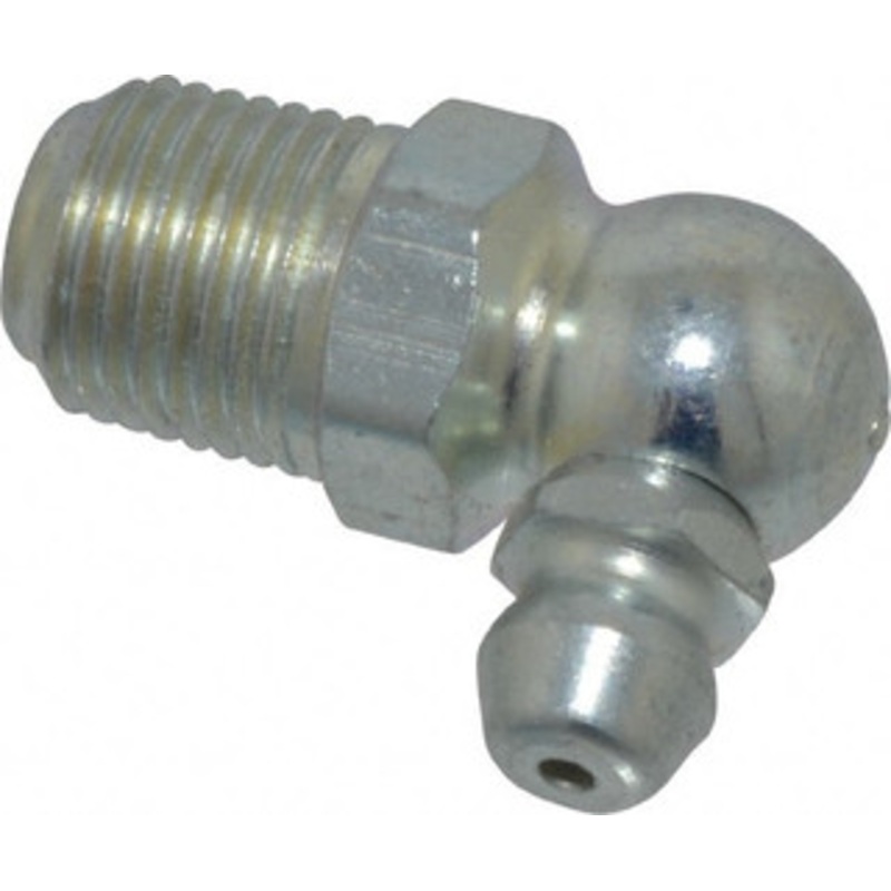 Alemite 90 Head Angle, 1/8 NPTF Steel Leakproof Grease Fitting 7/16 Hex, 31/32 Overall Height, 25/64 Shank Length, 5,000 Operating psi, Zinc Plated Finish 1693 – 03244712