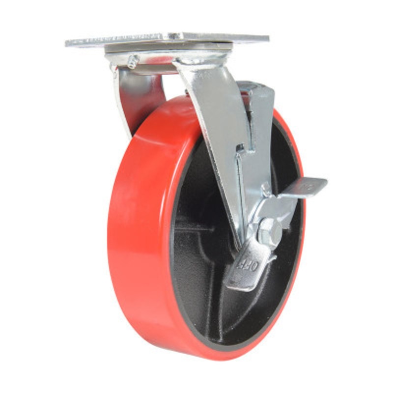 Swivel, With Brake Caster 8 x 2in Width 1474 lb., Red/Black