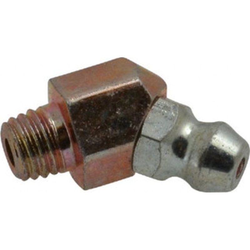 Alemite 45 Head Angle, 1/4-28 Taper Nickel/Copper Thread-Forming Grease Fitting 3/8 Hex, 0.81 Overall Height, Zinc Plated Finish 3053-B – 03244654