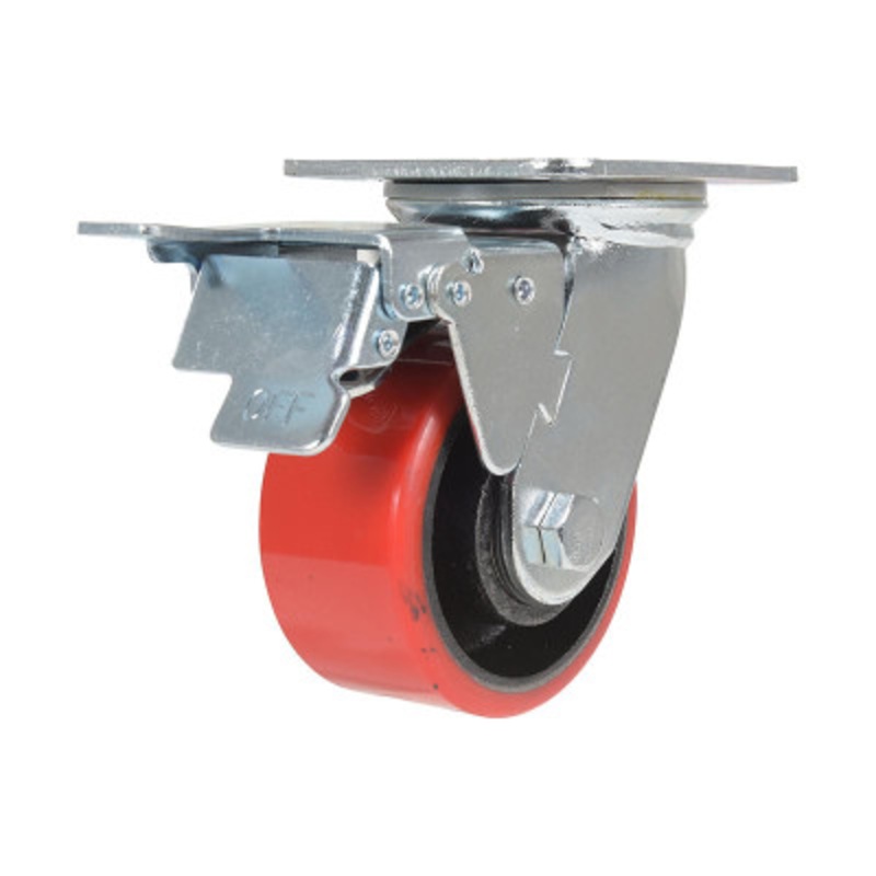 Swivel With Total Brake Caster 4 x 2in Width 792lb, Red/Blk