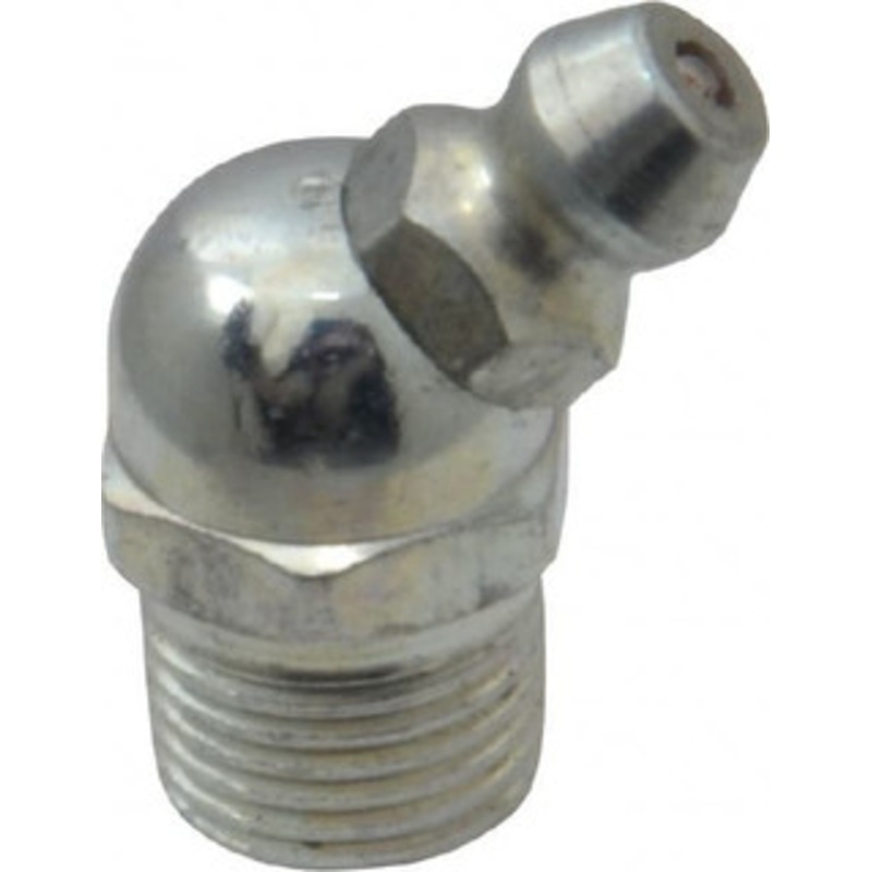 Alemite 45 Head Angle, 1/8 PTF Steel Standard Grease Fitting 7/16 Hex, 57/64 Overall Height, 19/64 Shank Length, 10,000 Operating psi, Zinc Plated Finish 1688-B – 03244407