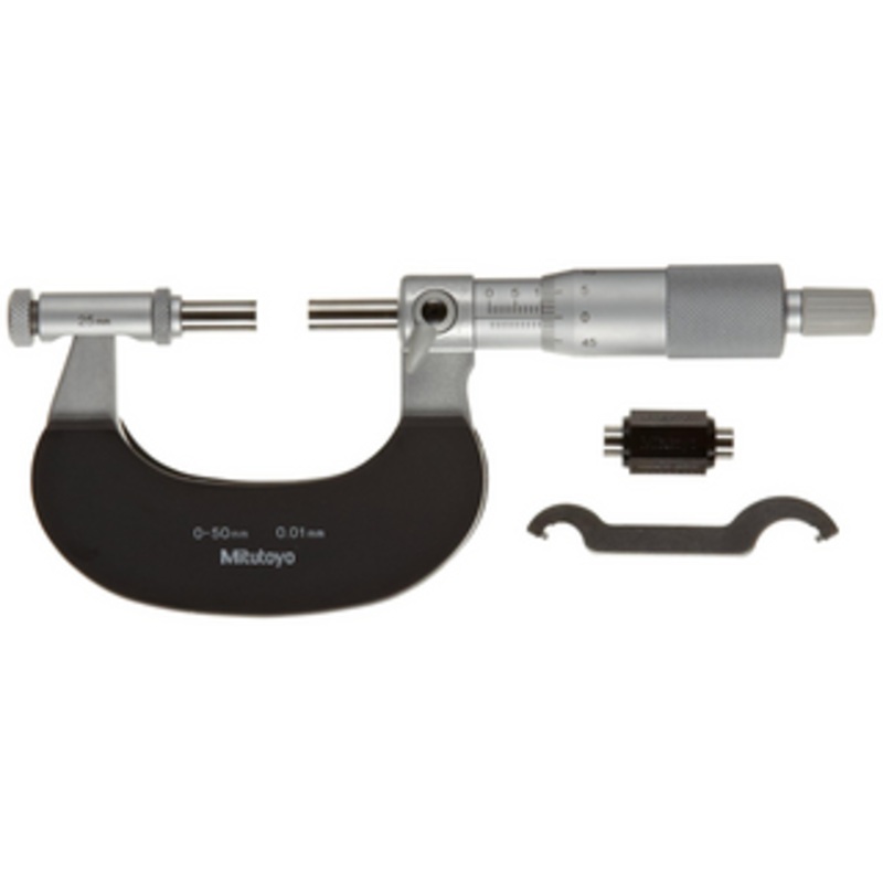 Mitutoyo Micrometer 0-50mm Series 104 w/Heat Insulating Plate & Interchangeable Anvils – 104-171