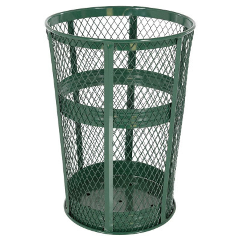 Steel Trash Receptacle, Round, 48 Gallon, Green