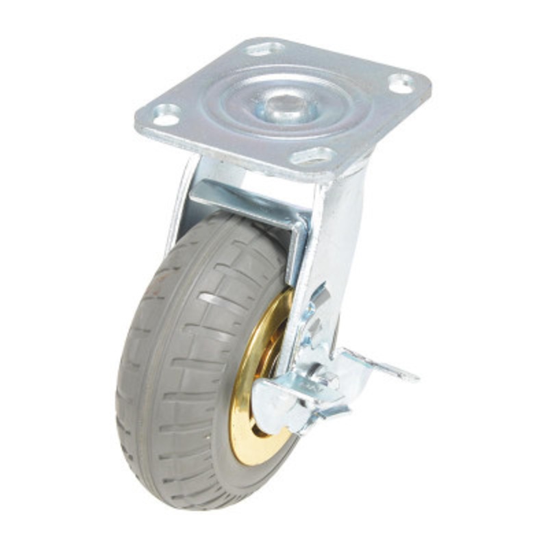 6X2 Flat-Free (Rubber) Swivel  W/Brake Caster