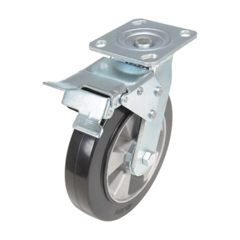 Rubber Swivel With Total Brake Caster 8 x 2in Width 881lb, Blk/Gold