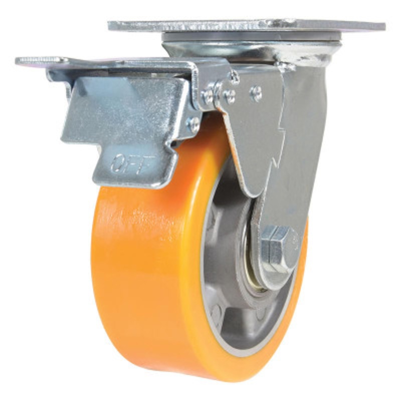 Swivel With Total Brake Caster 5 x 2in Width 990lb, Orange/Gray