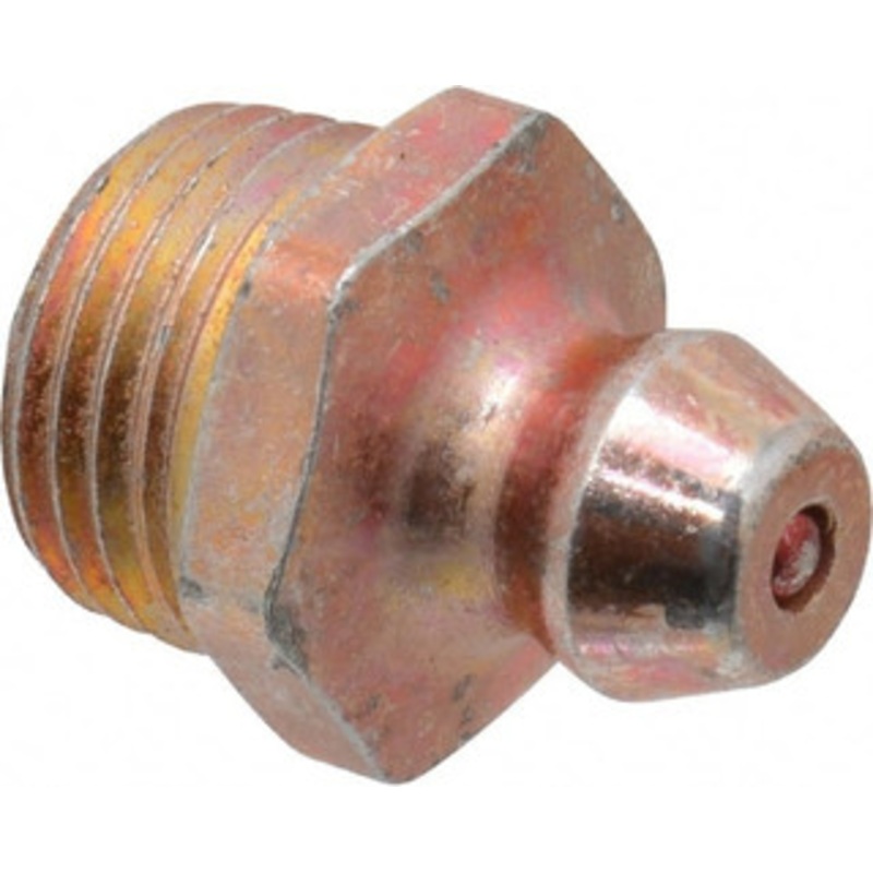 Alemite Straight Head Angle, 1/8 Taper Nickel/Copper Thread-Forming Grease Fitting 7/16 Hex, 0.62 Overall Height, Zinc Plated Finish 1720-B – 03244662