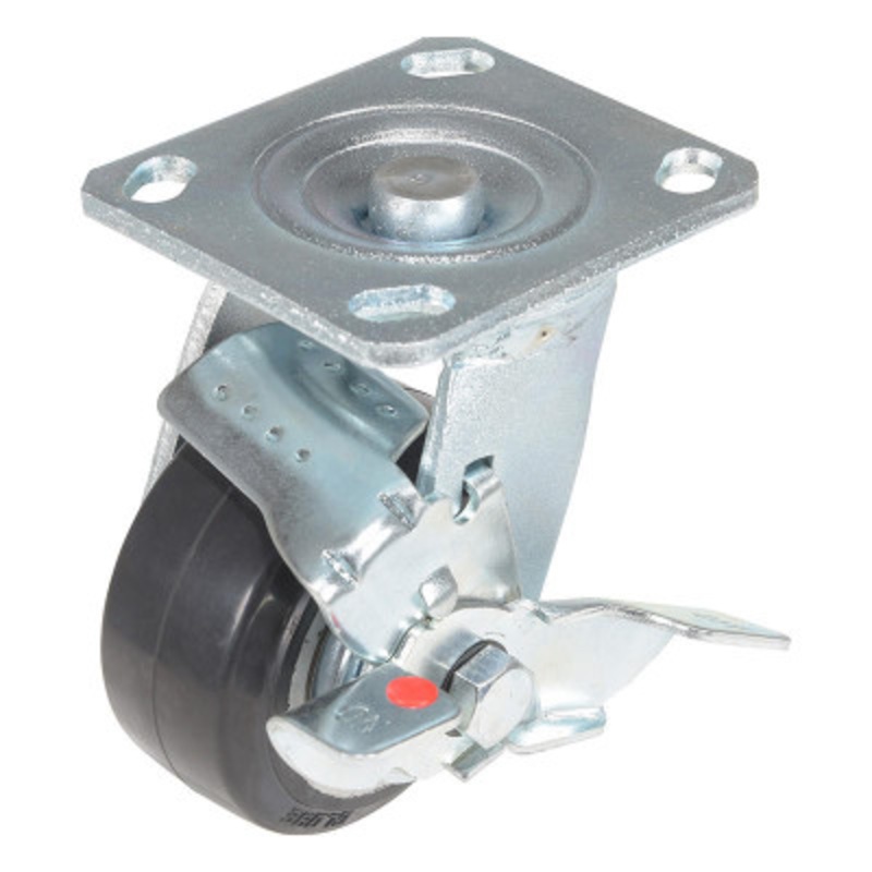 Rubber Swivel With Brake Caster 4 x 2in Width 551lb, Blk/Gray